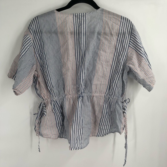 MADEWELL Drawstring Waist Striped Top Tie Side Blouse Light M Stripes L5107 - Picture 8 of 8